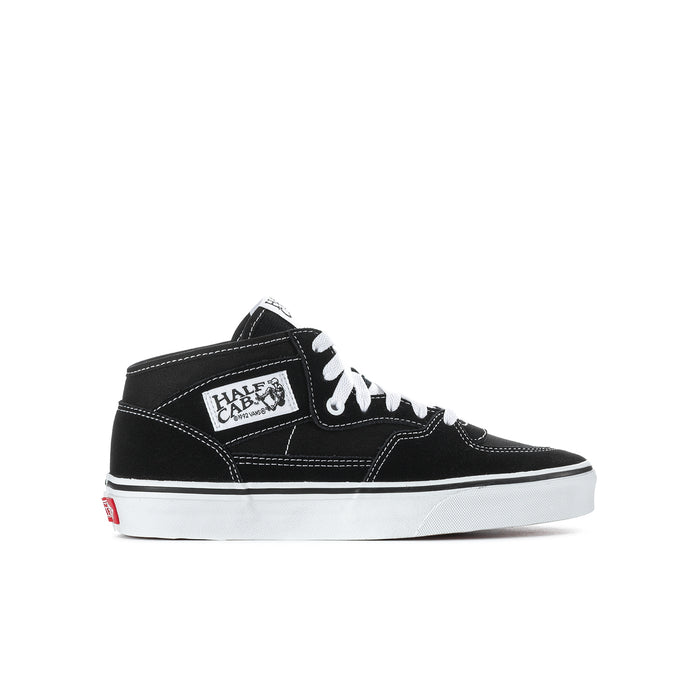Youth black and white high-top sneaker with white laces and side stitching