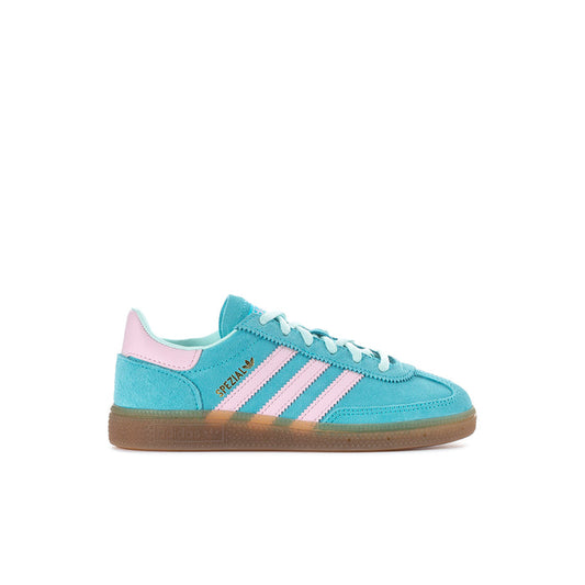 Kids adidas Handball Spezial sneakers, aqua suede, pink 3-stripes, gum sole
