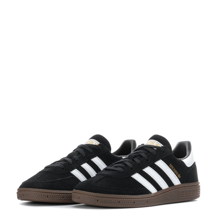 Kids adidas Spezial sneakers pair, black with white stripes and gum-brown soles