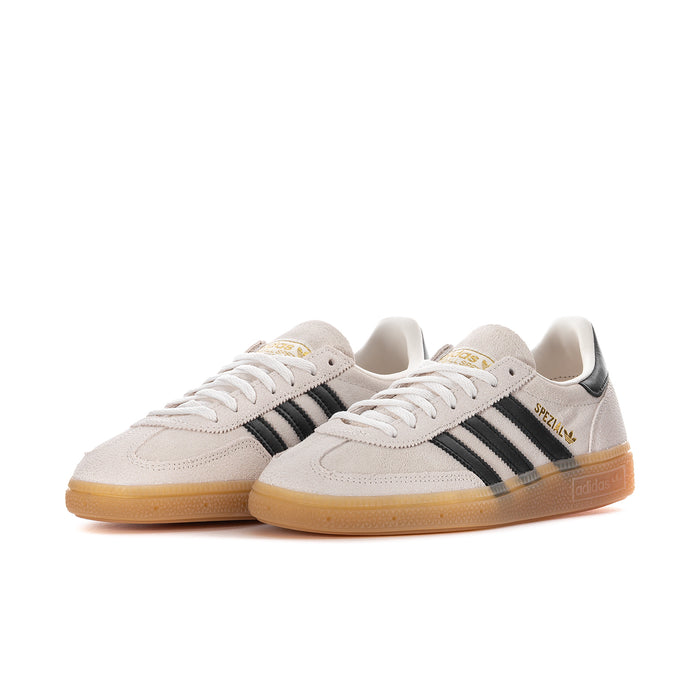 Women's adidas Spezial sneakers, white suede with black stripes and gum outsole