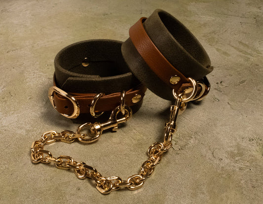 'Hartwell Cuffs' - 6" - 8" Olive Bark & Tan Leather _ LIMITED _