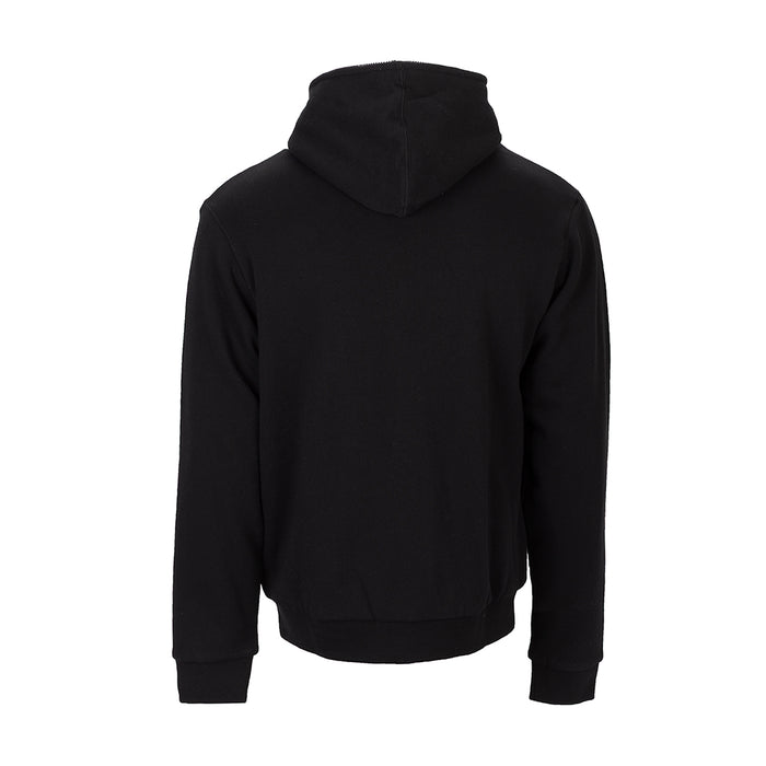 Men's reversible full-zip hoodie, black back view with hood and long sleeves