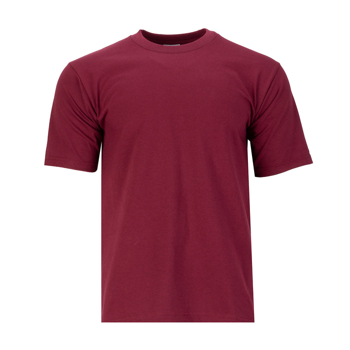 Men's heavyweight solid maroon crew-neck T-shirt, front view