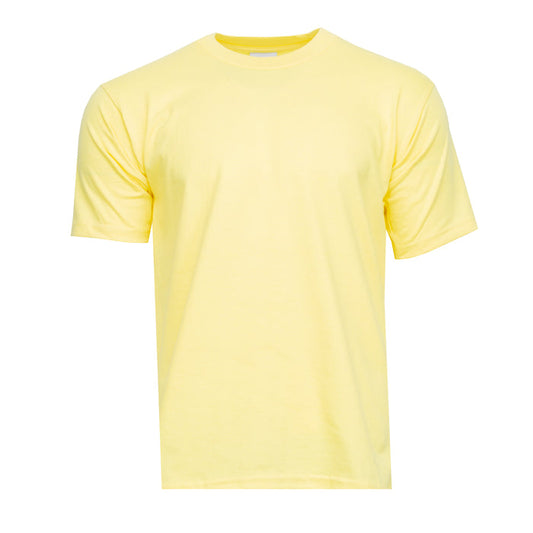 Men's yellow crew neck T-shirt, short-sleeve, front view