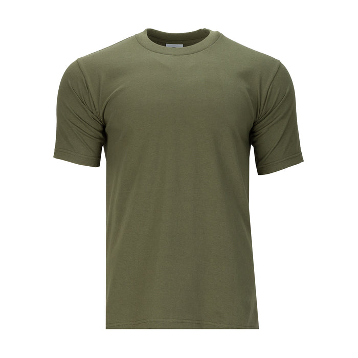 Men's heavyweight olive crew neck T-shirt, short sleeves, front view