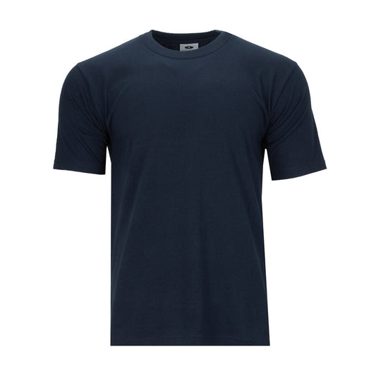 Men's heavyweight navy crew neck T-shirt, short sleeves