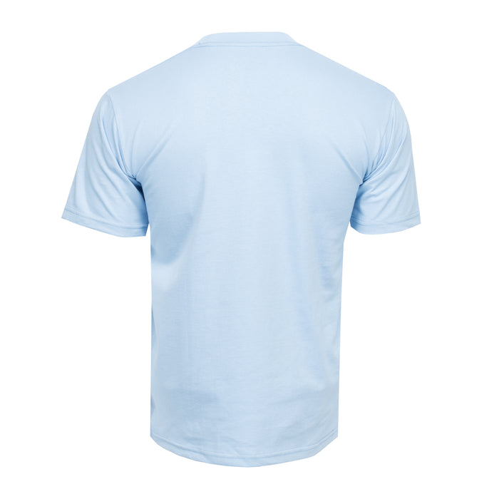 Men's sky blue heavyweight crew neck T-shirt, back view
