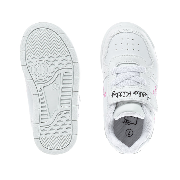 Toddler court sneaker outsoles and inner lining with Hello Kitty graphic, white