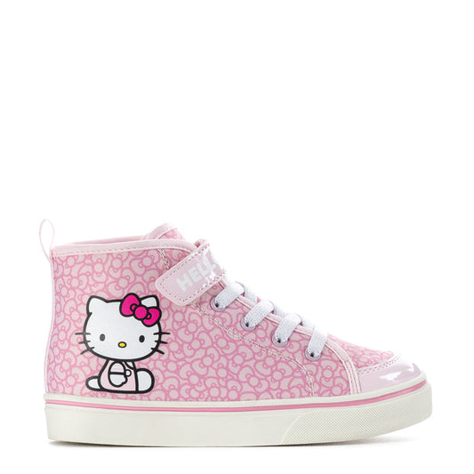 Kids high-top sneaker in pink with Hello Kitty print and lace-up closure