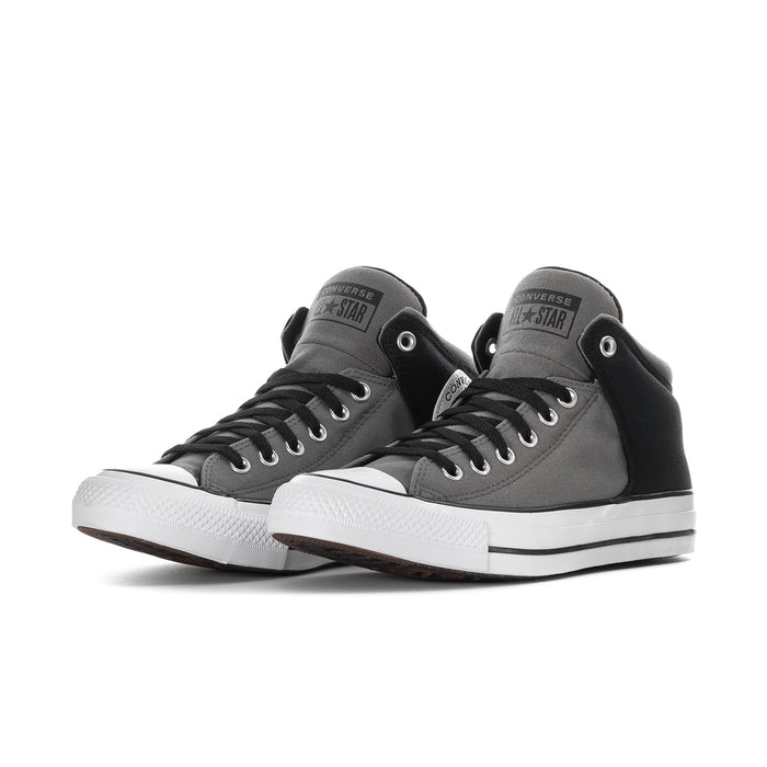 Men's Converse mid-top sneakers, dark gray uppers and black panels with white sole