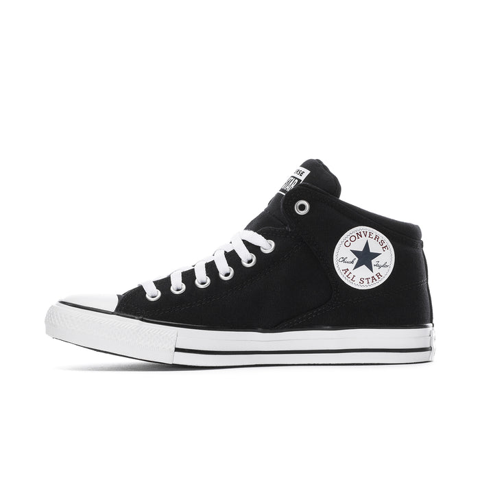 Men's black mid-top sneakers with white laces and Converse All Star side patch