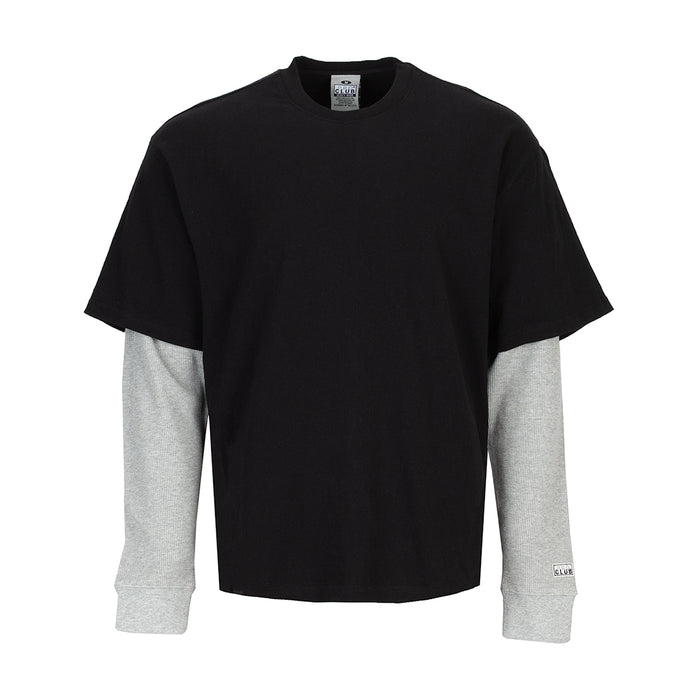 Men's 2-in-1 thermal shirt, black with heather grey long sleeves