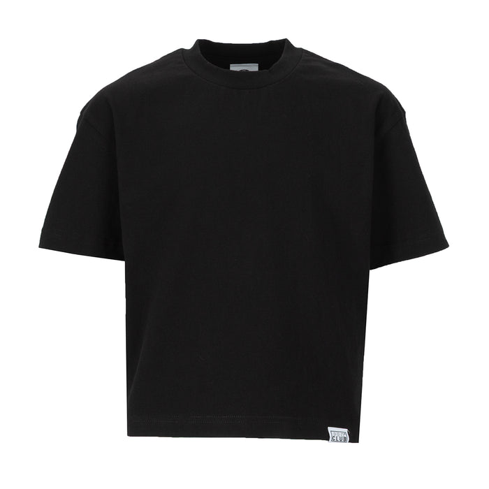 Youth black boxy T-shirt with crew neck and short sleeves