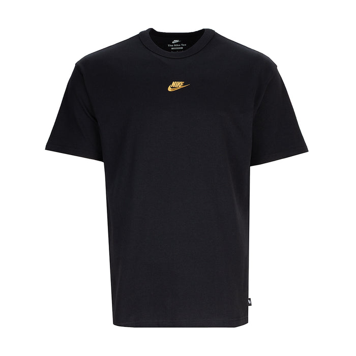 Men's black Nike short-sleeve t-shirt with small gold swoosh logo