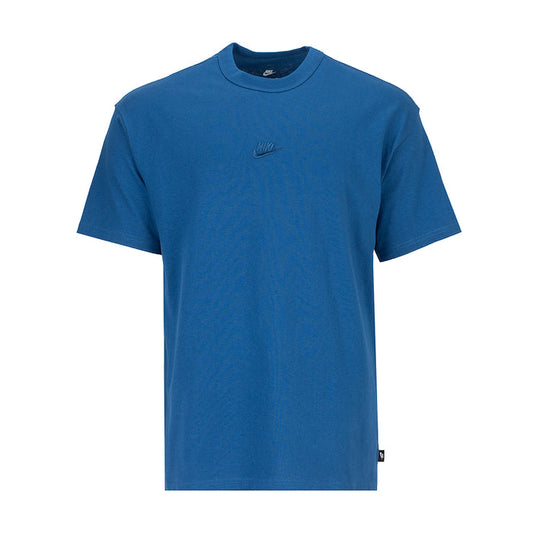 Court blue men’s crewneck T-shirt with small chest logo and short sleeves