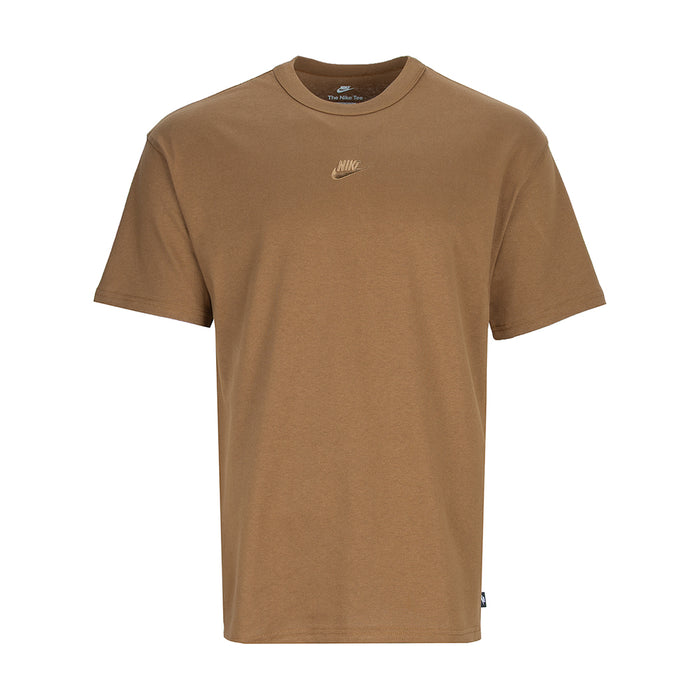 Men's mosswood brown short-sleeve T-shirt with small Nike logo at chest