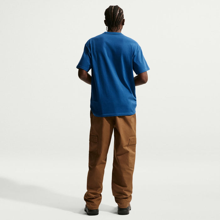 Court blue men’s T-shirt from back view with crewneck and short sleeves