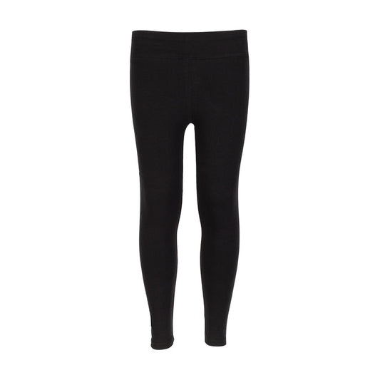 Youth black leggings with wide elastic waistband, full-length skinny fit