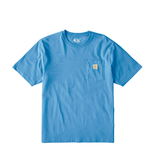 Horizon blue loose-fit crew neck pocket T-shirt with chest pocket and logo patch