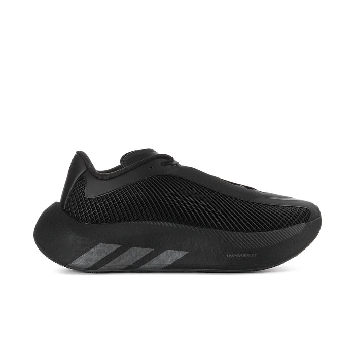 Men's black athletic sneakers with textured knit upper and 3-stripe logo