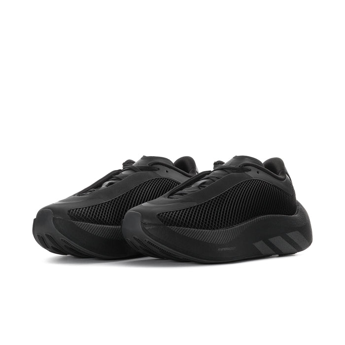 Men's black sneakers with lace-up collar and mesh knit upper, side view
