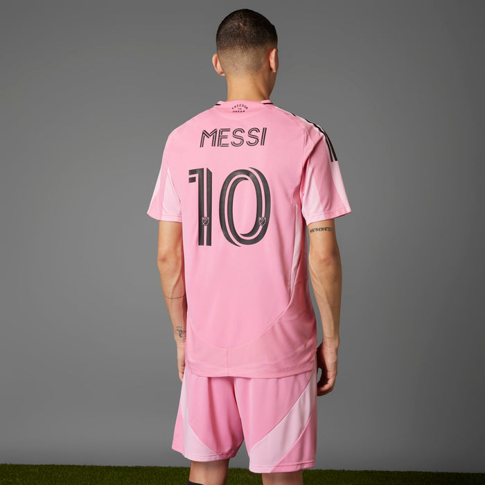 Men's Inter Miami pink jersey back view with MESSI and number 10