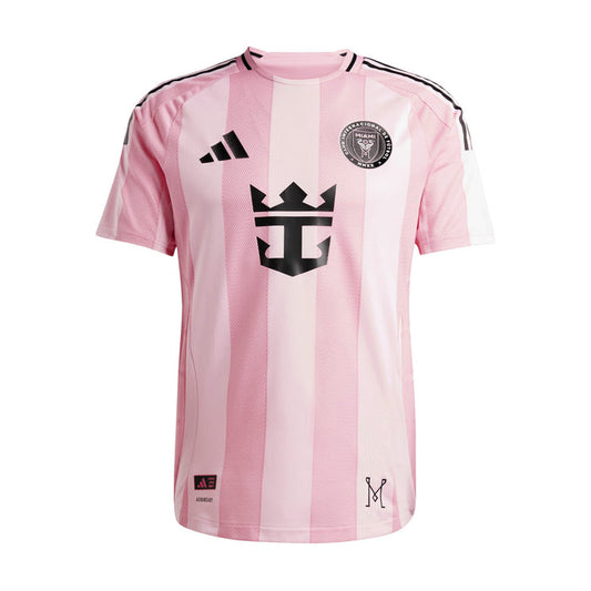 Men's light pink home soccer jersey with black Adidas and team crest logos