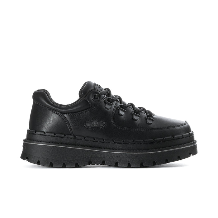 Women's black slip-resistant lace-up sneaker with chunky lug outsole