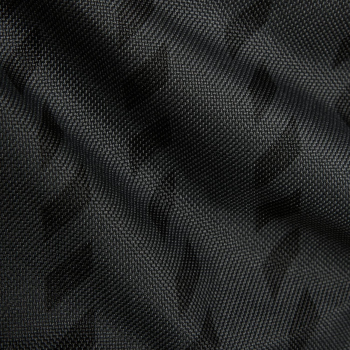 Black woven backpack fabric with subtle embossed pattern