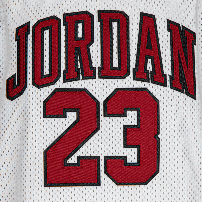 JORDAN 23 stitched graphic on a white youth basketball jersey