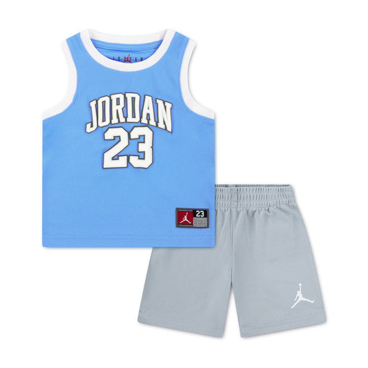 Toddler Jordan 23 jersey set with 'JORDAN 23' on blue top and Jumpman on shorts