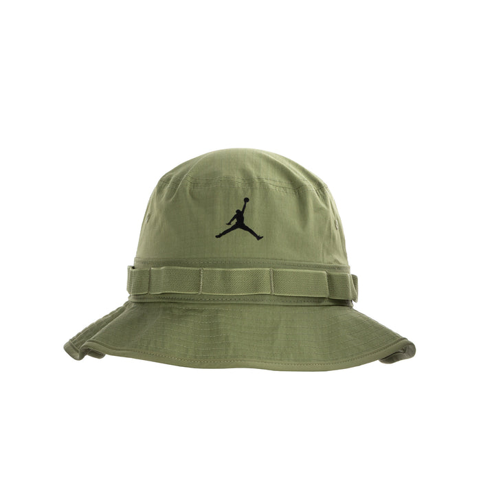 Olive green Jordan bucket hat with black Jumpman logo and wide brim