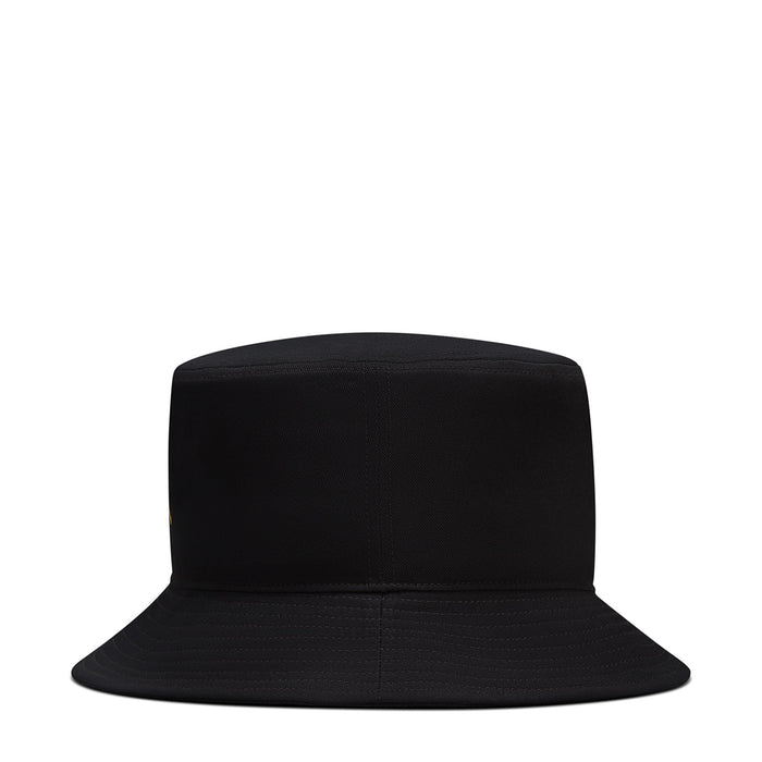 Black bucket hat with flat crown and wide brim, logo not visible in this view.