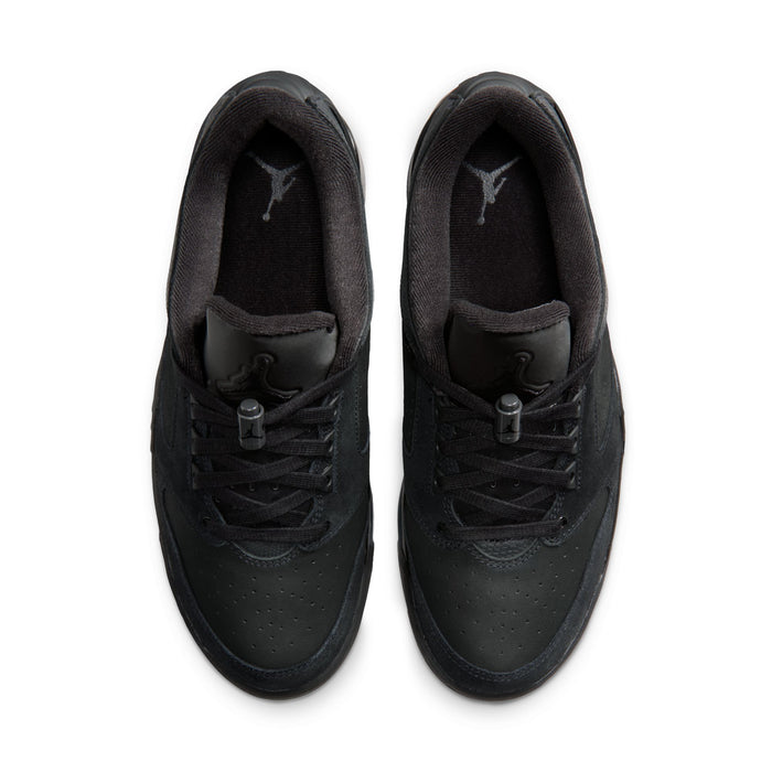 Jordan men’s athletic sneakers, black back view with heel counter and laces