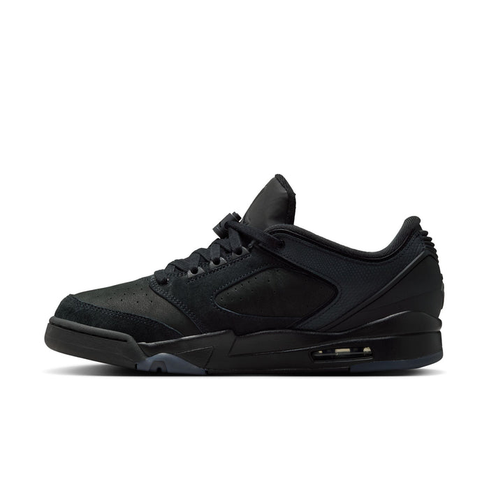 Jordan men’s athletic sneakers, black side view with lace-up and air window