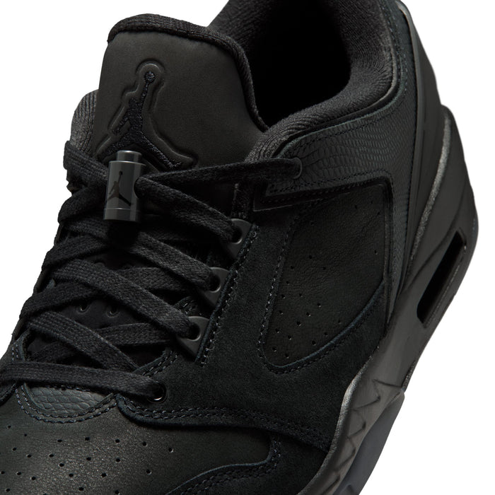 Jordan men’s athletic sneakers in black, lace-up upper close-up