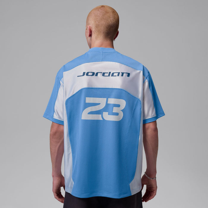 Men's Jordan 23 jersey back view in University Blue and white