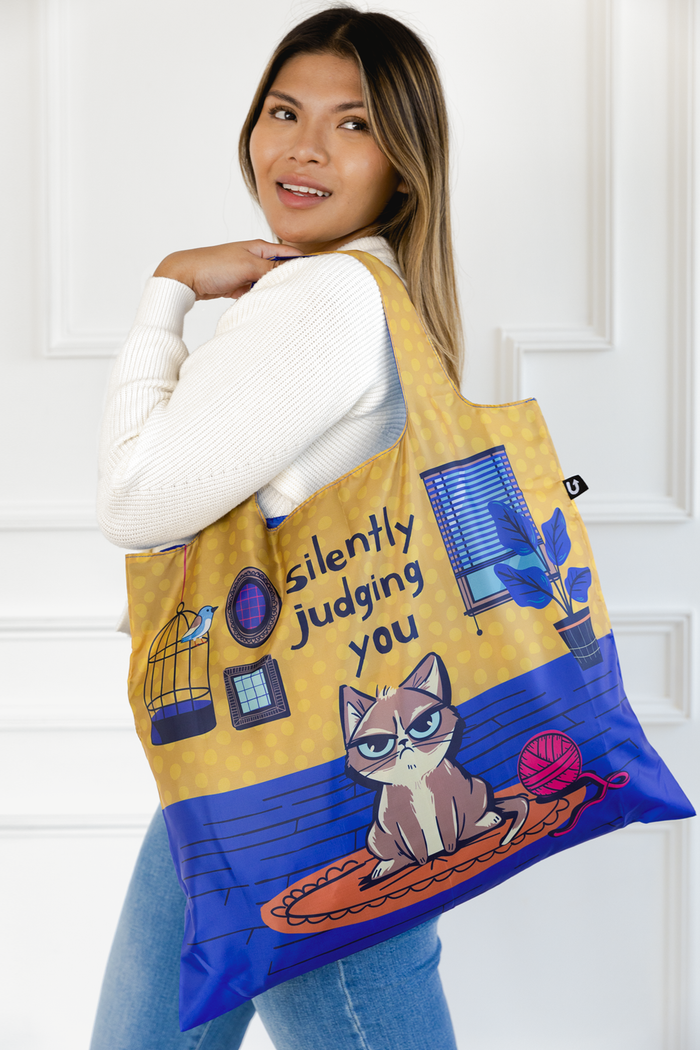 Funny Grumpy Cat Foldable Packable Tote Bag - Uptown Sox