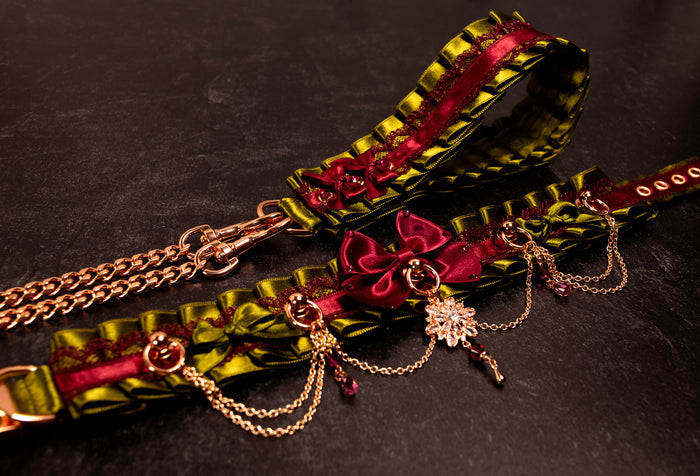 "Juliette" - Moss & Burgundy Luxury Leash