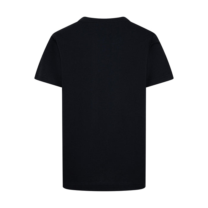 Youth black t-shirt back view, plain design
