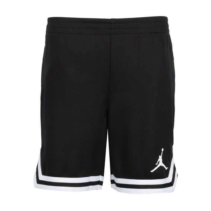 Youth black taping shorts with white hem stripe and Jumpman logo