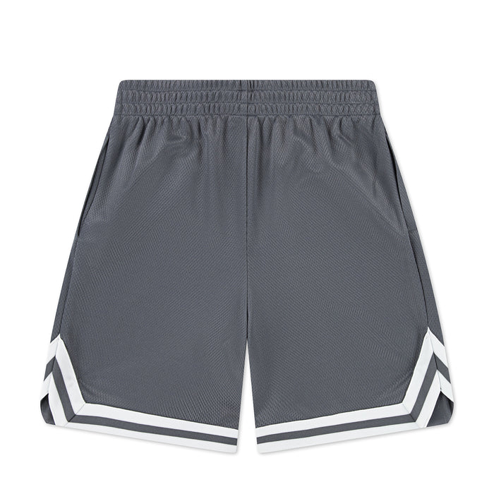 Youth smoke grey basketball shorts with white striped side taping