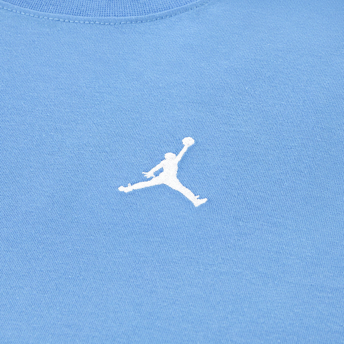 University Blue T-shirt with close-up white Jumpman logo embroidery