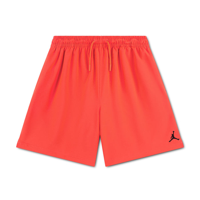 Youth woven play shorts in Infrared red with elastic waistband and drawstring, Jumpman logo