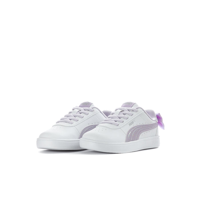 Toddler lace-up sneakers with lavender trim and side stripe
