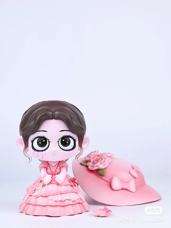 Toy figurine titled Kiki Afternoon Tea, depicting a girl in a resin/PVC 11cm pink dress and hat.