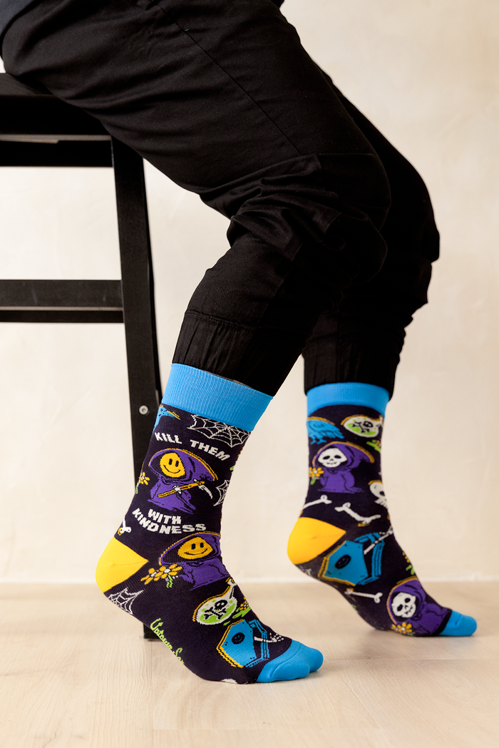 KIND REAPER - FUNNY NOVELTY CUTE HALLOWEEN MEN'S CREW SOCKS - UPTOWN SOX