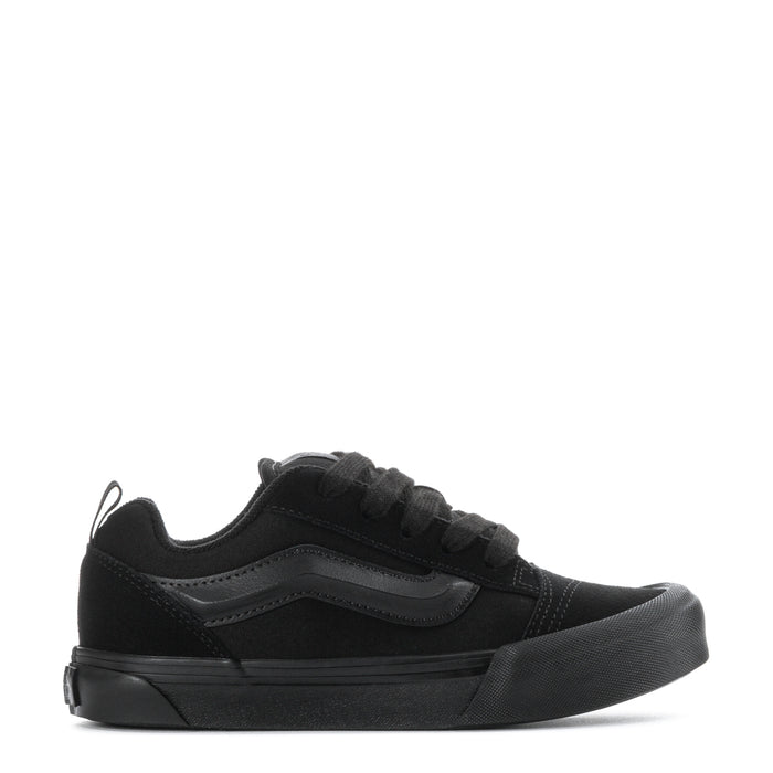Kids triple-black lace-up sneakers with low profile and side stripe panel