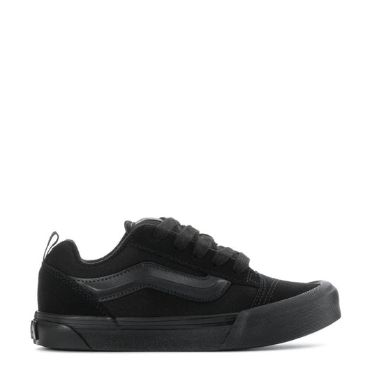 Kids triple-black lace-up sneakers with low profile and side stripe panel