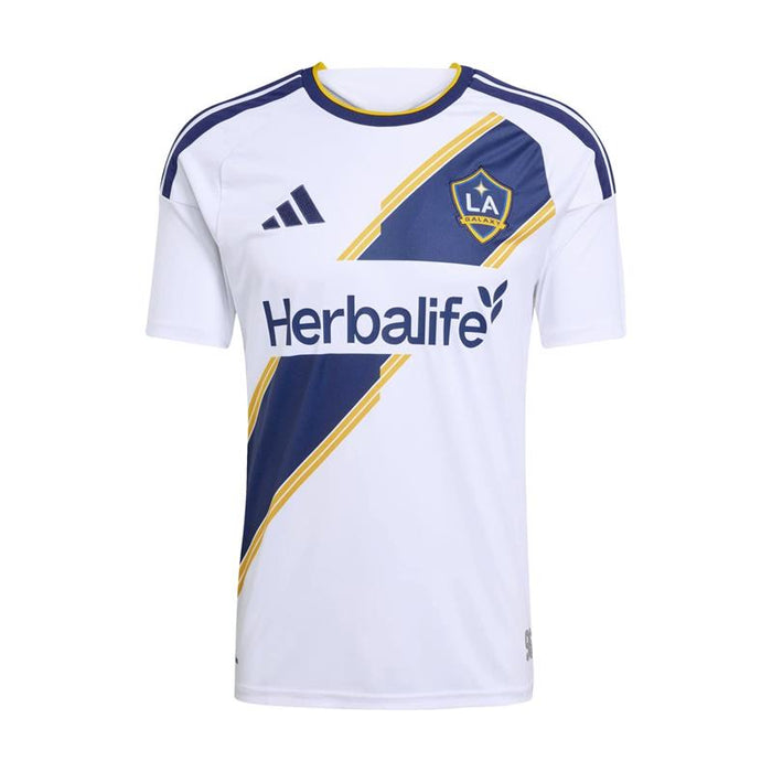Men's LA Galaxy home replica jersey in white with navy/yellow trim and Herbalife logo